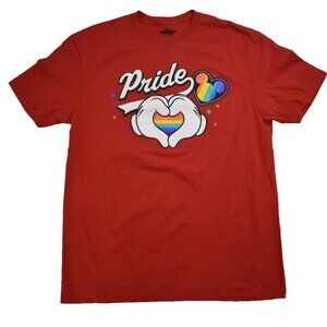 Disney Mickey & Friends Mens Mickey Hands Rainbow Heart Pride Shirt New